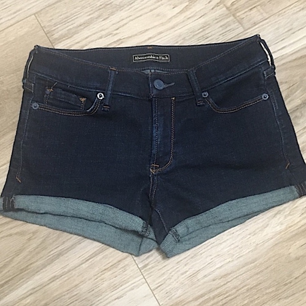 Abercrombie & Fitch Mid Rise Dark Wash Cuffed Jean Shorts 24 - 2 - EUC